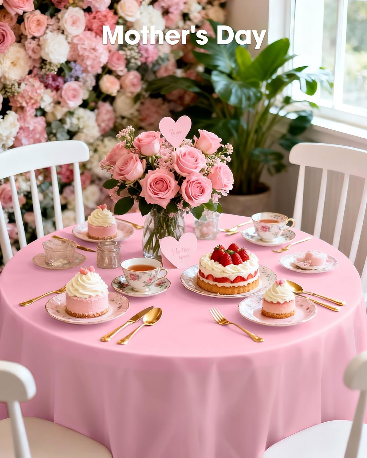 Pureegg Disposable Plastic Table Cloths - 84'' Round, Leakproof & Sturdy, Perfect for Easter and Mother's Day - 10 Pack, Pastel Pink