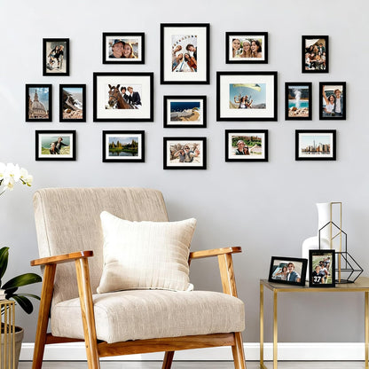 Upsimples 19-Pack Picture Frames Set - Versatile Wall Decor & Tabletop Display | Multi-Size Black Frames (8x10, 5x7, 4x6)