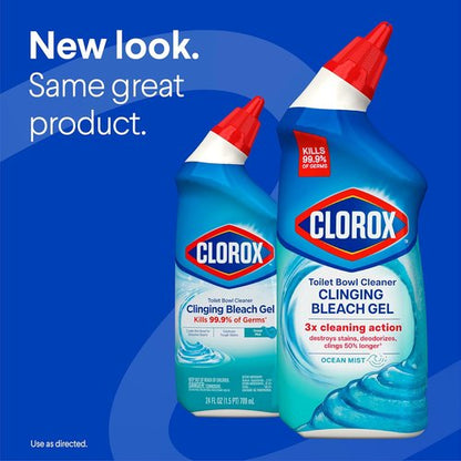 Clorox Toilet Bowl Cleaner - Clinging Bleach Gel with Ocean Mist Scent - 24 Fl Oz Bottle