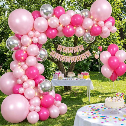 RUBFAC Pearl Pink Balloons - 129-Piece Latex Balloon Garland Kit for Weddings & Parties | 5-12 Inch Sizes