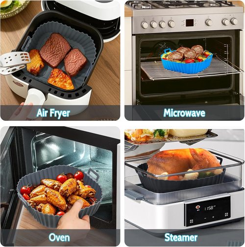 Komzon Silicone Air Fryer Liners - Reusable 3 PCS | Food Grade Square Basket Liners for 4-7 QT Ovens