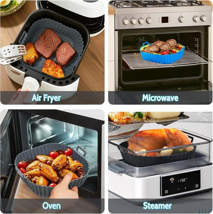 Komzon Silicone Air Fryer Liners - Reusable 3 PCS | Food Grade Square Basket Liners for 4-7 QT Ovens