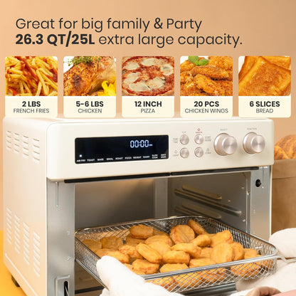 Val Cucina Retro Style Infrared Heating Air Fryer Toaster Oven - Extra Large 10-in-1 Convection Oven | Almond Yellow, Easy Clean with Recipe Book