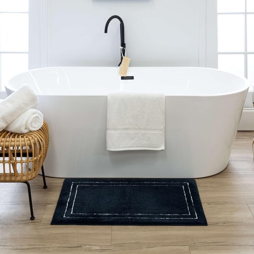Mohawk Home Corona Casual Geometric Navy Blue 1' 5" X 2' Machine Washable Bath Mat Perfect for Bathroom