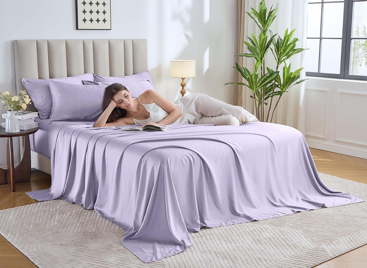 Pure Bamboo Queen Sheets - Luxuriously Soft 100% Organic Viscose Bed Sheet Set | Cooling Lavender Color