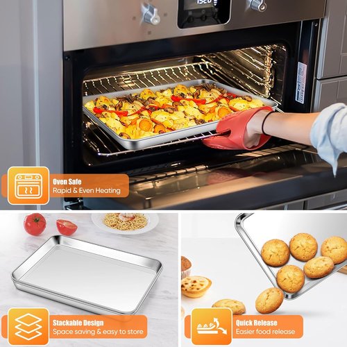 Homikit Baking Sheet Set - 2 Pack Stainless Steel Quarter Sheet Pans, 9 x 13 Inches, Non-Stick & Dishwasher Safe