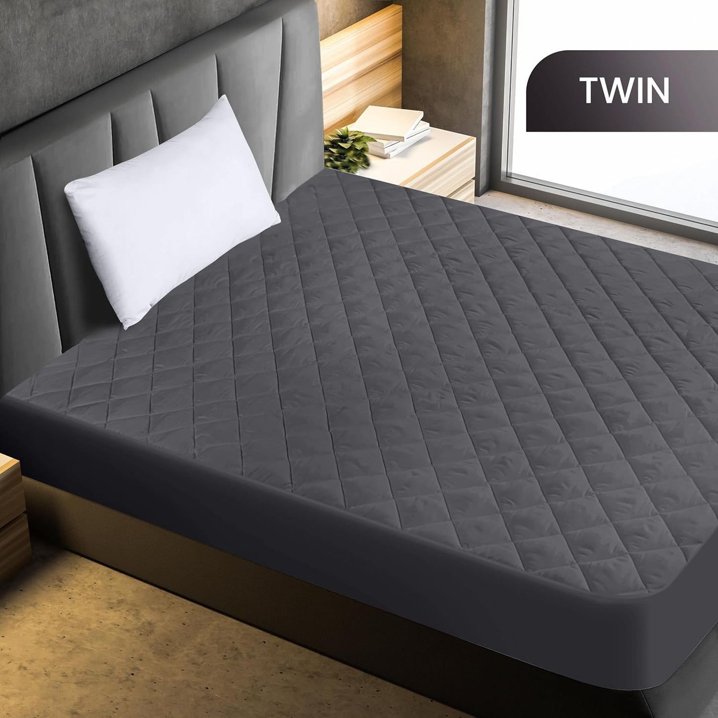 Utopia Bedding Quilted Mattress Pad - Twin Size Deep Pocket Protector | Machine Washable Grey Cover
