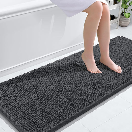 OLANLY Bathroom Runner Rugs - Soft Absorbent Chenille | Quick Dry, Machine Washable, 59x24, Dark Grey