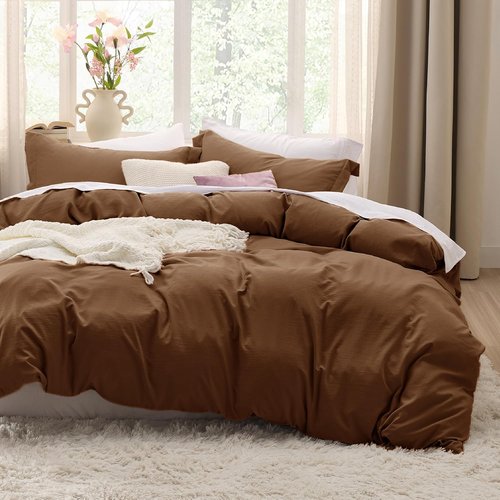 Bedsure Brown Duvet Cover Set - Extra Soft Prewashed Cotton-Like Polyester | Twin/Twin XL Size, 2 Pieces
