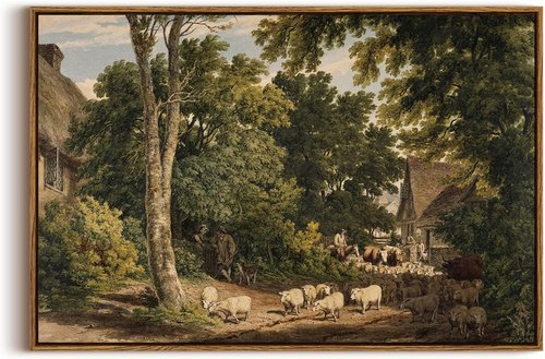 InSimSea Framed Canvas Wall Art - Vintage Countryside Landscape Watercolor Painting | Large 20"x30" Decor for Living Room, Bedroom, Bathroom