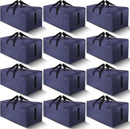 HOMESURE Large Water-Resistant Moving Bags - 12 Pack Heavy-Duty Storage Totes with Zippers & Handles | Space-Saving Solution (Blue)