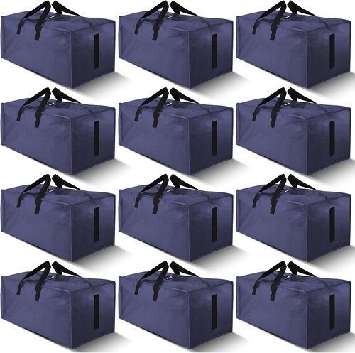 HOMESURE Large Water-Resistant Moving Bags - 12 Pack Heavy-Duty Storage Totes with Zippers & Handles | Space-Saving Solution (Blue)