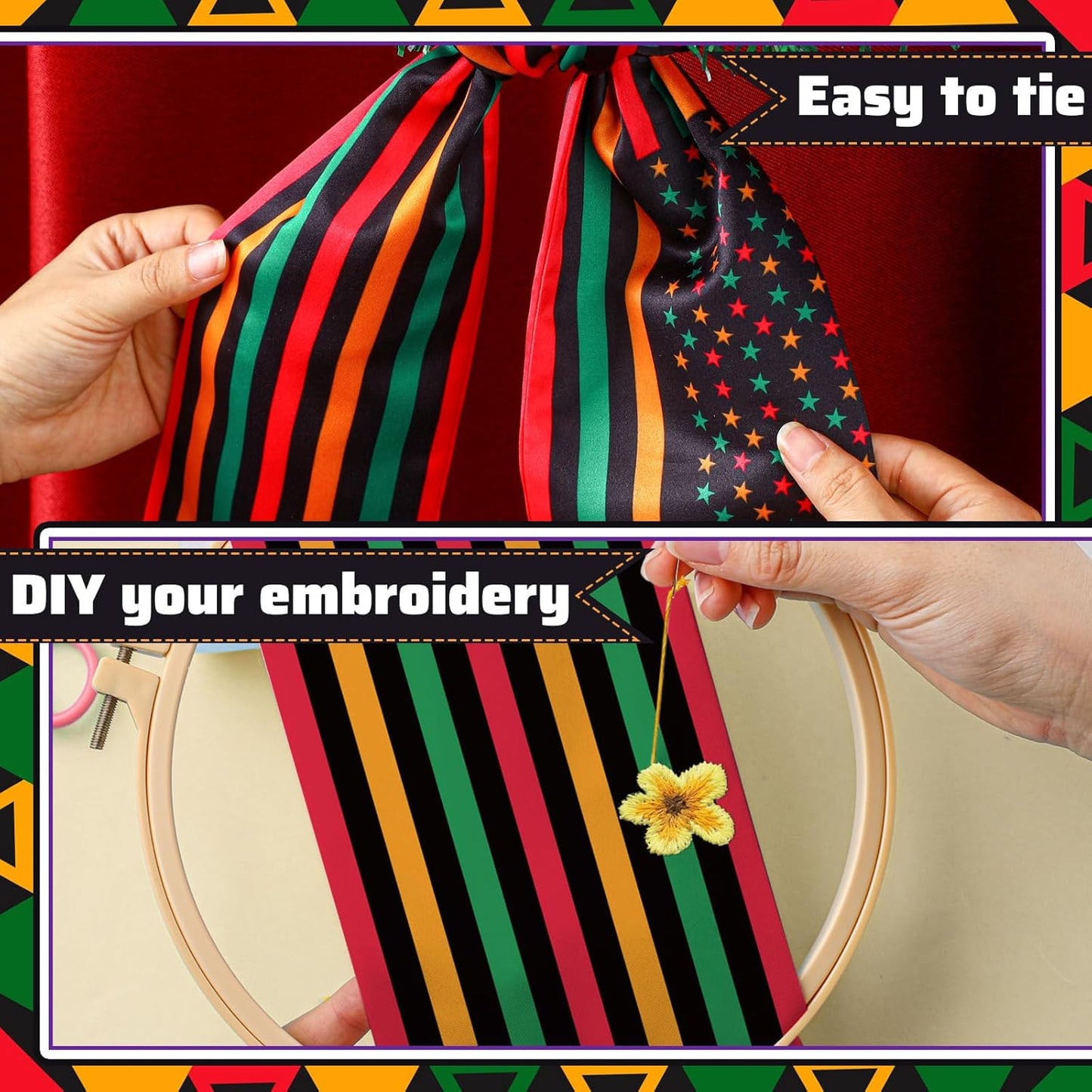 VitalCozy Happy Juneteenth Wreath Sash - Satin Embroidery Monogram Ribbon for Indoor/Outdoor Decor