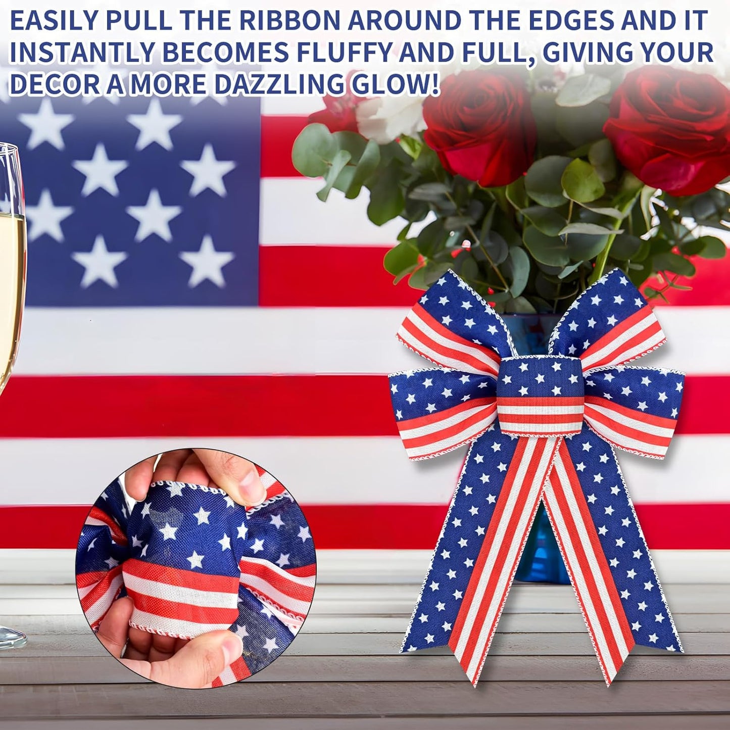 MuPera Patriotic Bow Set - 6 Red, White & Blue Wreath Bows for Independence Day Decor | Indoor & Outdoor Use