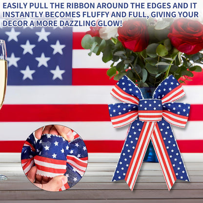 MuPera Patriotic Bow Set - 6 Red, White & Blue Wreath Bows for Independence Day Decor | Indoor & Outdoor Use