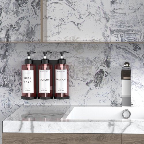 Jewaytec Plastic Soap Dispenser，Wall Mount Shower Pump，No-Drill Wall Mounted Shower Soap Dispenser，Shampoo and Conditioner Dispenser Modern Refillable Shampoo Pump Bottles for Shower Soap