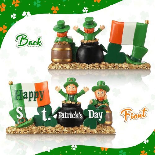 Fumete St. Patrick's Day Decorations - Leprechaun Figurines & Green Shamrock Home Decor