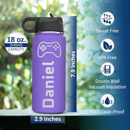 Skiennix Personalized Insulated Stainless Steel Water Bottle - Custom Engraved 18 oz for Kids & Teens