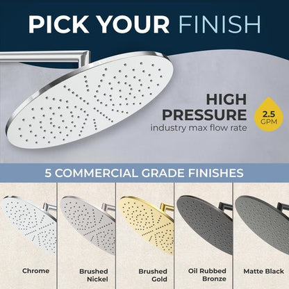 HammerHead Showers® Solid Metal 12 Inch Rainfall Shower Head, Large Rain Shower Head, 2.5 GPM High Flow Shower Head Optimized for Pressure, Wall-Mounted or Ceiling Rain Shower Head, Chrome