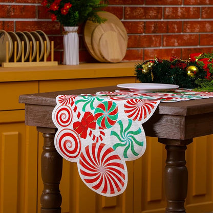 Candy Cane Christmas Table Runner - Burlap 71 x 14 Inches