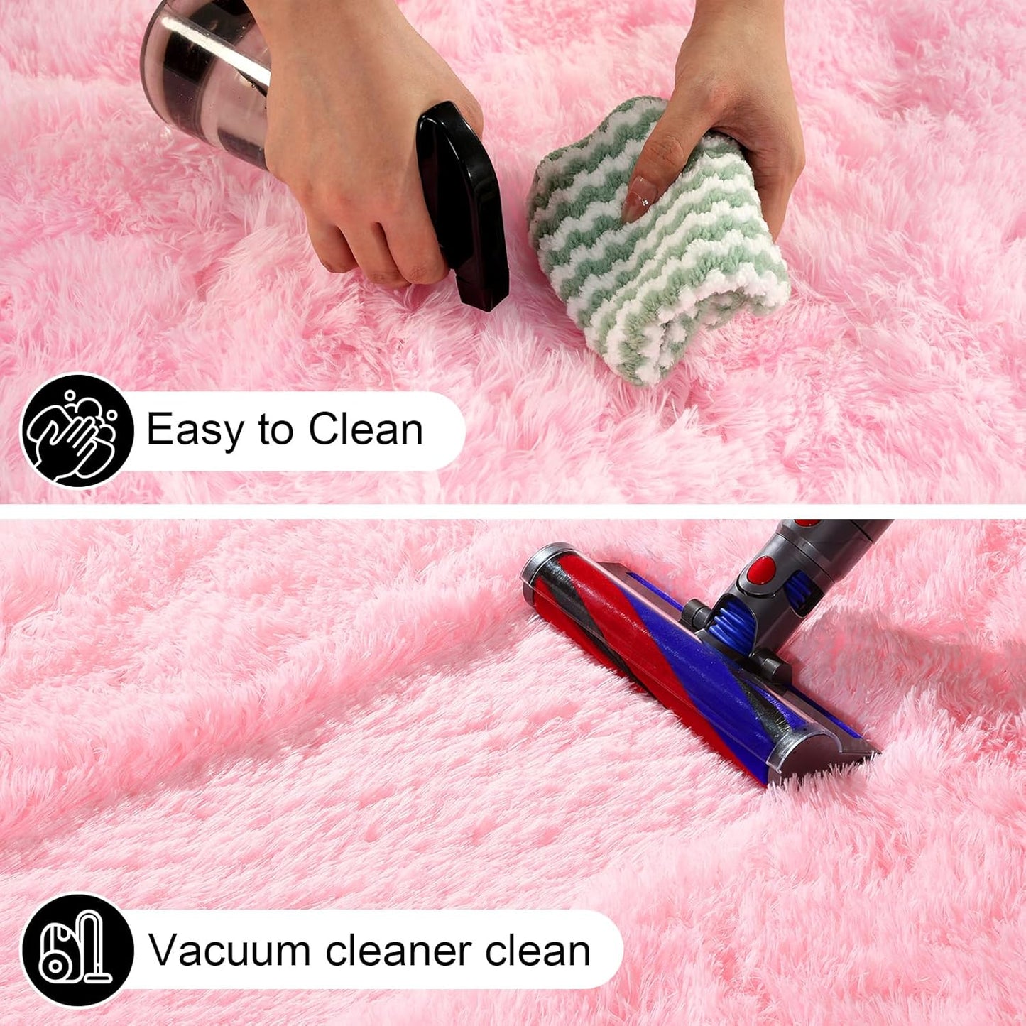 Skiennix Pink Area Rug - Fluffy 2x3 Soft Shag Carpet with Non-Slip Strips for Kids' Rooms