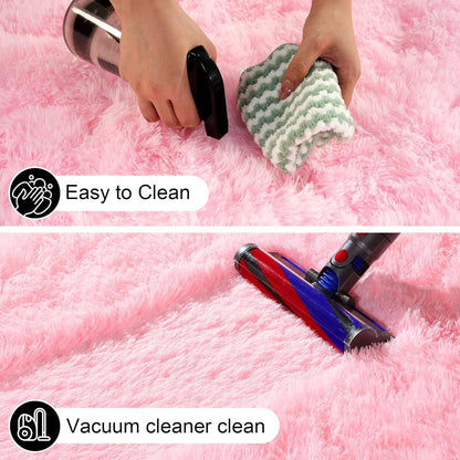 Skiennix Pink Area Rug - Fluffy 2x3 Soft Shag Carpet with Non-Slip Strips for Kids' Rooms