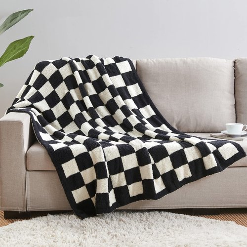CozeCube Checkered Blanket, Ultra Soft Cozy Black and White Throw Blanket, Warm Cozy Knit Fuzzy Plush Checkerboard Throw for Couch Bed Sofa, 50"x60"