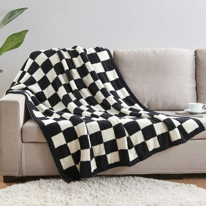 CozeCube Checkered Blanket, Ultra Soft Cozy Black and White Throw Blanket, Warm Cozy Knit Fuzzy Plush Checkerboard Throw for Couch Bed Sofa, 50"x60"