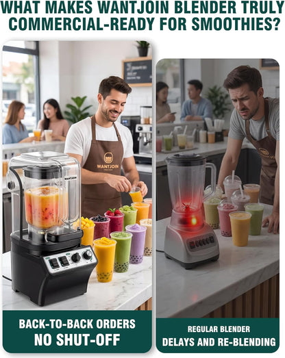 WantJoin Commercial Blender - 80Oz Quiet Smoothie Maker with Soundproof Shield & Self-Cleaning Feature
