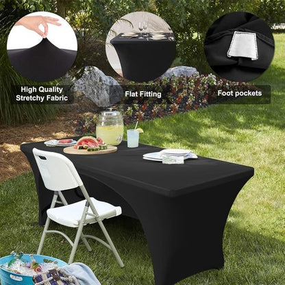 ABCCANOPY 4 Ft Spandex Table Cover - Open Back Fitted Tablecloth for Rectangle Tables | Black, Washable