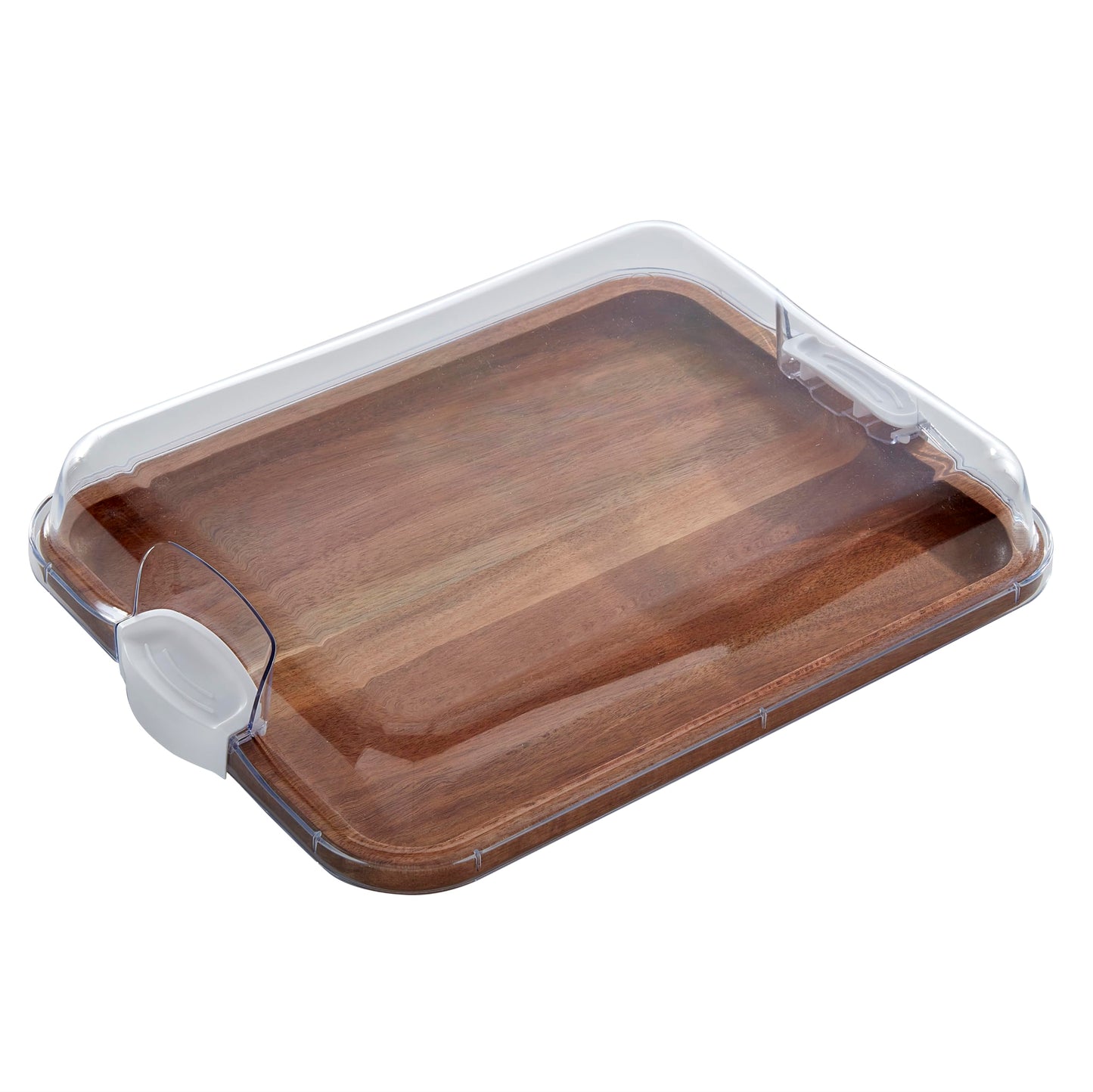 Farberware Build-A-Board Acacia Cutting Board with Built-in Compartments and Clear Locking Lid with White Handles, Perfect for Charcuterie, Snacks, and More - Make it. Take it. Enjoy it, 11x14 Inches