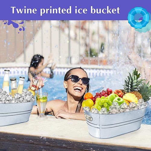 4 Gallon Ice Buckets for Parties, IKAYAS Galvanized Metal Ice Bucket Ice Tub with Scoop for Cocktail Bar Mimosa Bar Supplies, Large Champagne Bucket Beer Bucket Metal Tub (2 Pack)