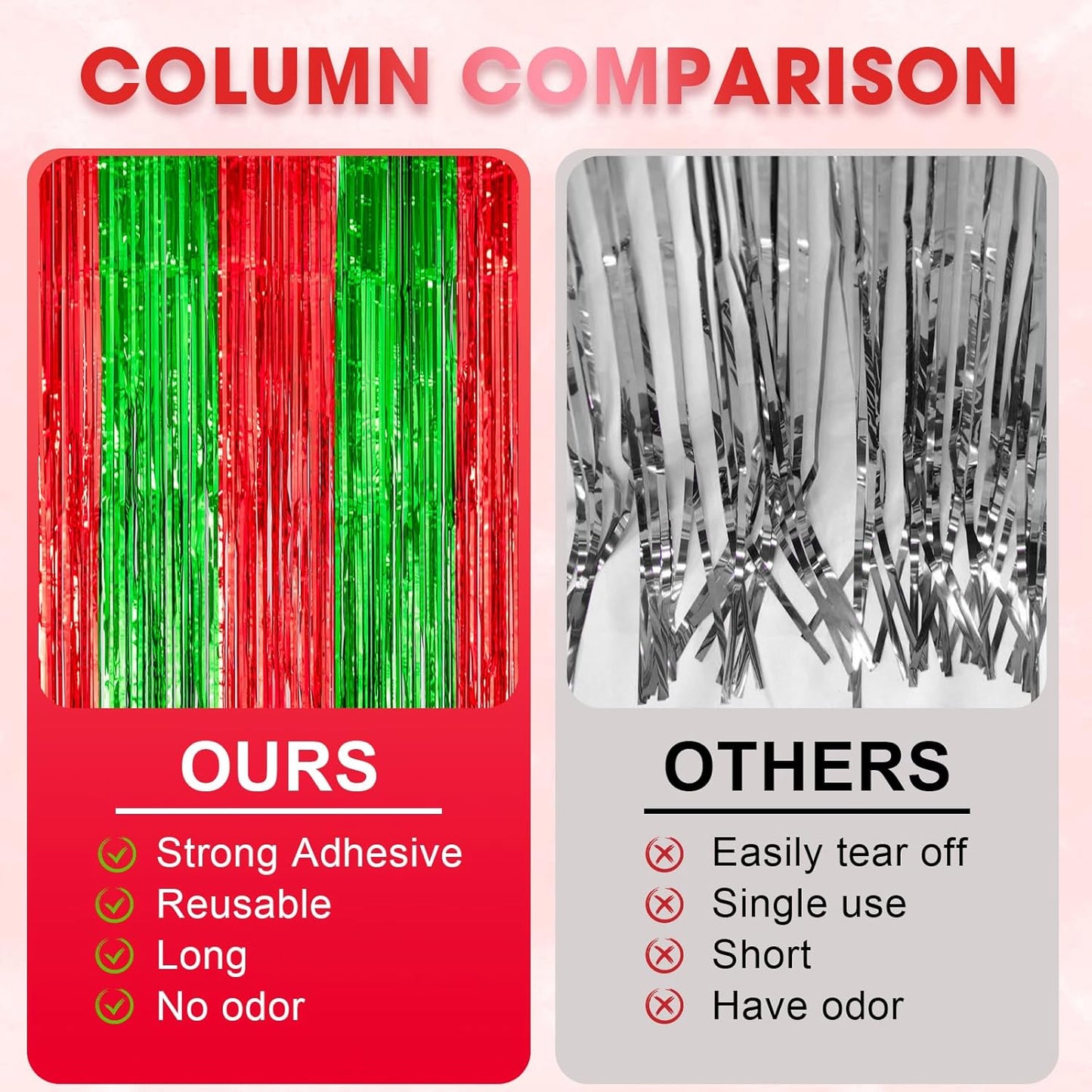 Voircoloria 3 Pack Red & Green Foil Fringe Backdrop Curtains - 3.3x8.2 Feet Tinsel Streamers for Parties