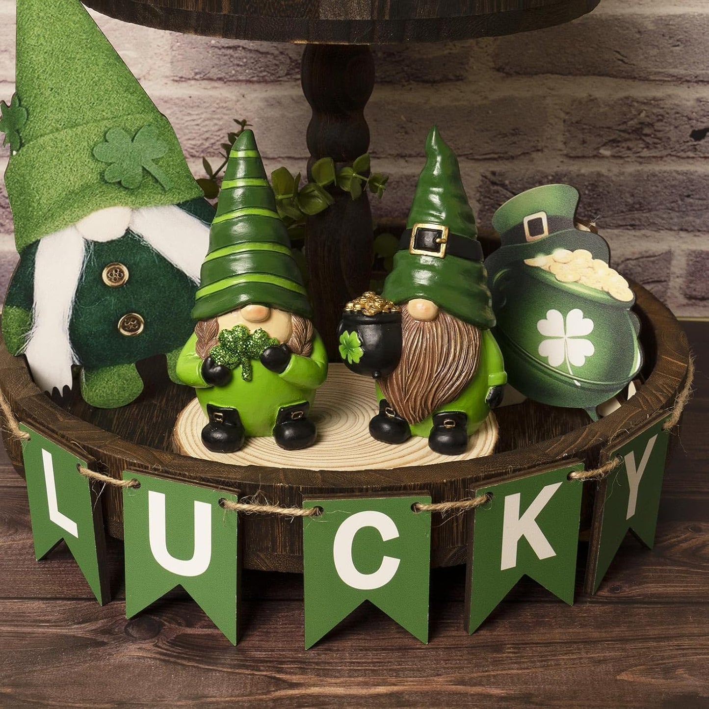 Skiennix St. Patrick's Day Gnomes - 5.1" Resin Leprechaun Figurines | Festive Indoor Tabletop Decor
