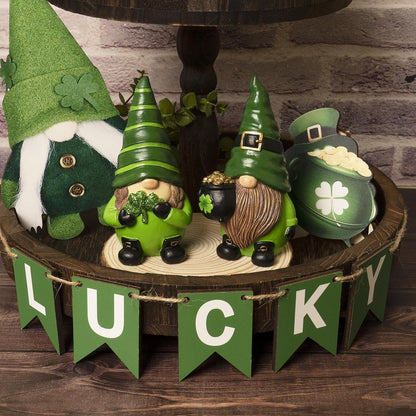 Skiennix St. Patrick's Day Gnomes - 5.1" Resin Leprechaun Figurines | Festive Indoor Tabletop Decor