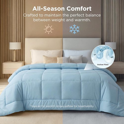 Bedsure Comforter Duvet Insert - Oversized King All-Season Quilted Bedding, GentleSoft Down Alternative, Light Spa Blue 116x98 Inches