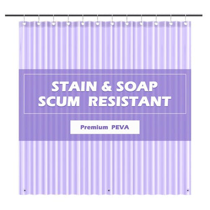 EHZNZIE Shower Curtain Liner Light Weight PEVA, Shower Liner 72x72 Inches, Waterproof, No Chemical Smell with 12 Rust Proof Metal Grommets for Bathroom Shower Curtain, Clear Purple