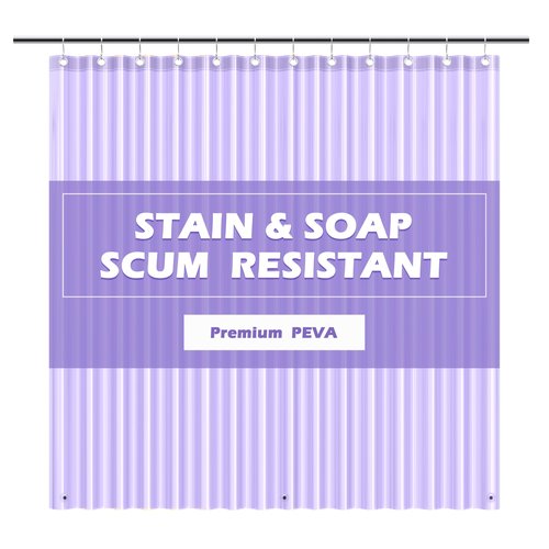 EHZNZIE Shower Curtain Liner Light Weight PEVA, Shower Liner 72x72 Inches, Waterproof, No Chemical Smell with 12 Rust Proof Metal Grommets for Bathroom Shower Curtain, Clear Purple