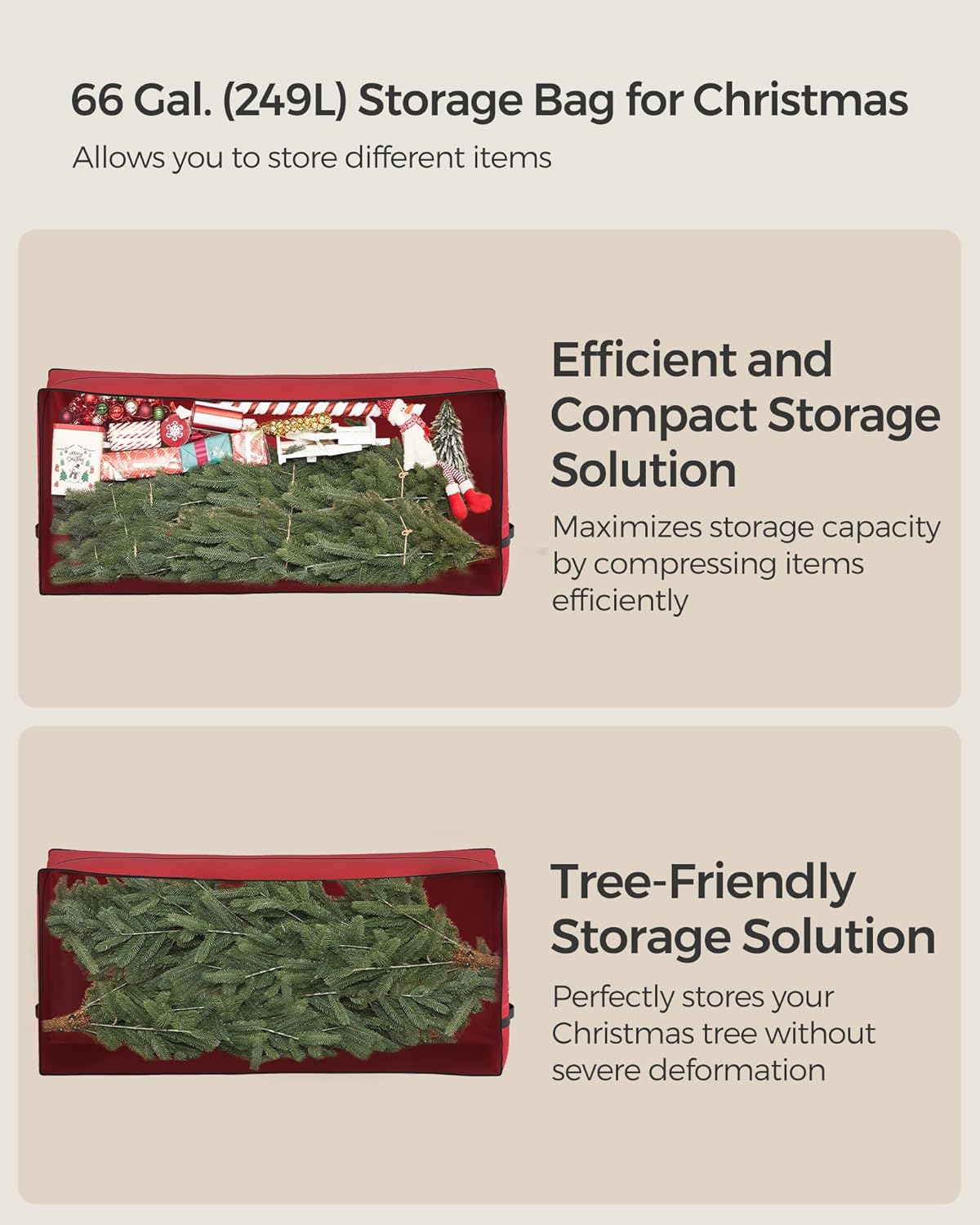 SONGMICS Christmas Tree Storage Bag - Rolling Design with 1.6-Inch Wheels | Fits Up to 7.5 ft Trees, Cherry Red