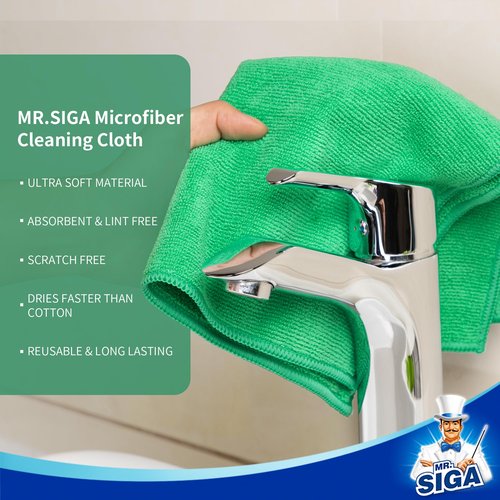 MR.SIGA Microfiber Cleaning Cloths, All-Purpose Microfiber Towels, Streak Free Cleaning Rags, Pack of 12, Green, Size 32 x 32 cm(12.6 x 12.6 inch)