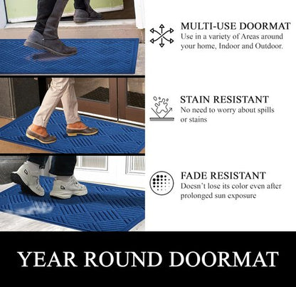 A1HC Durable Heavy-Duty Door Mat - Waterproof & Easy Clean | Indoor/Outdoor, 18x30 Inches, Checkered Blue