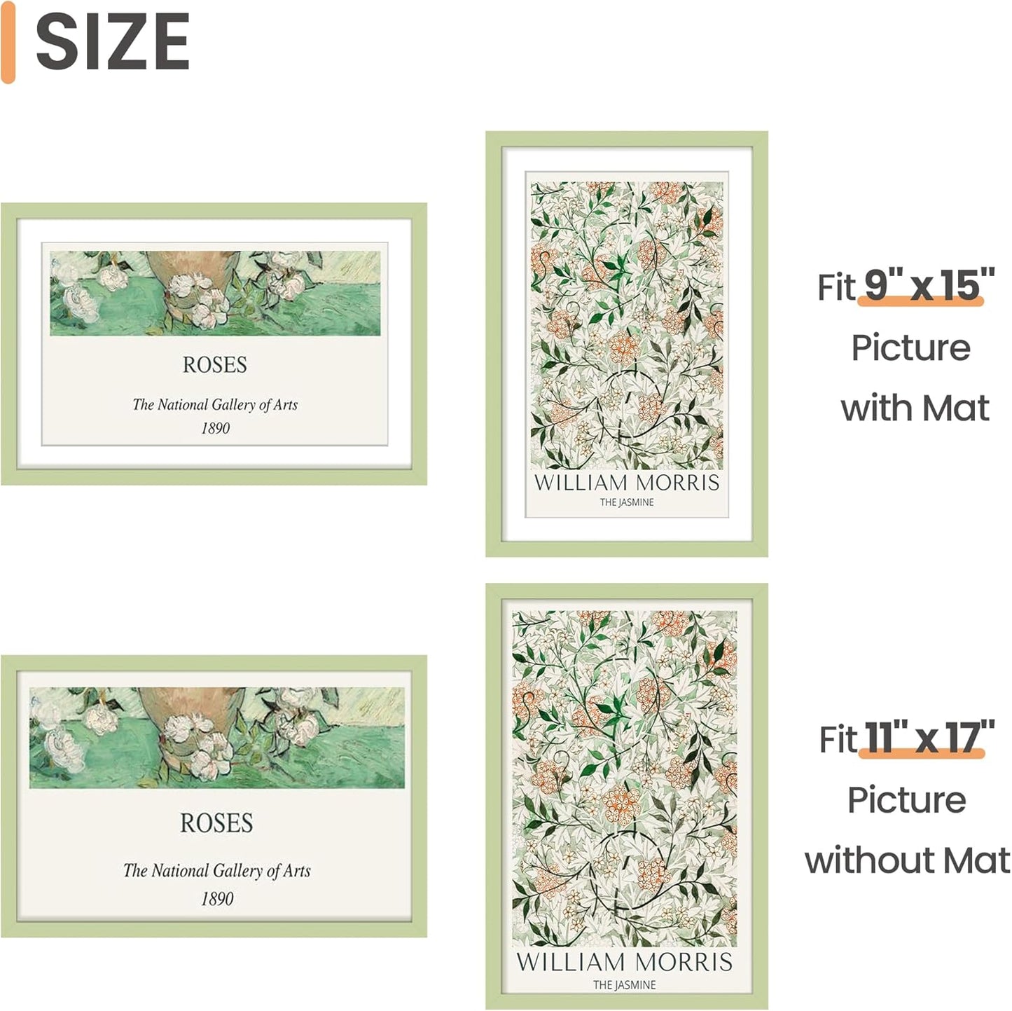 Upsimples 11x17 Picture Frame - Versatile Display for 9x15 Photos with Mat or 11x17 Without - Green, 1 Pack