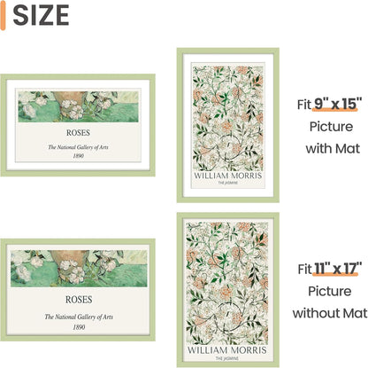 Upsimples 11x17 Picture Frame - Versatile Display for 9x15 Photos with Mat or 11x17 Without - Green, 1 Pack