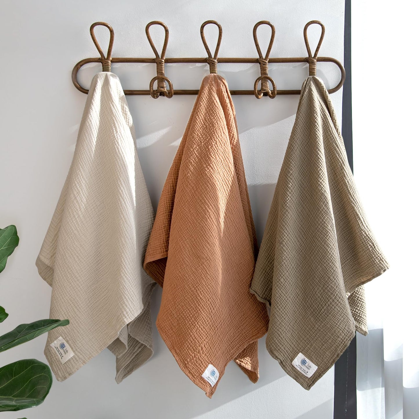 lulumoon Muslin Swaddle Blanket Baby - Cotton Swaddling Blanket Soft Baby Receiving Blanket Neutral 3Pack(Olive)