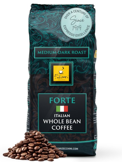 Filicori Zecchini Italian Espresso Beans – Bold Dark Roast Arabica & Robusta Blend Italian Coffee Beans – Slow Roasted Whole Bean Coffee, Rich Flavors – Forte 2.2lb Bag