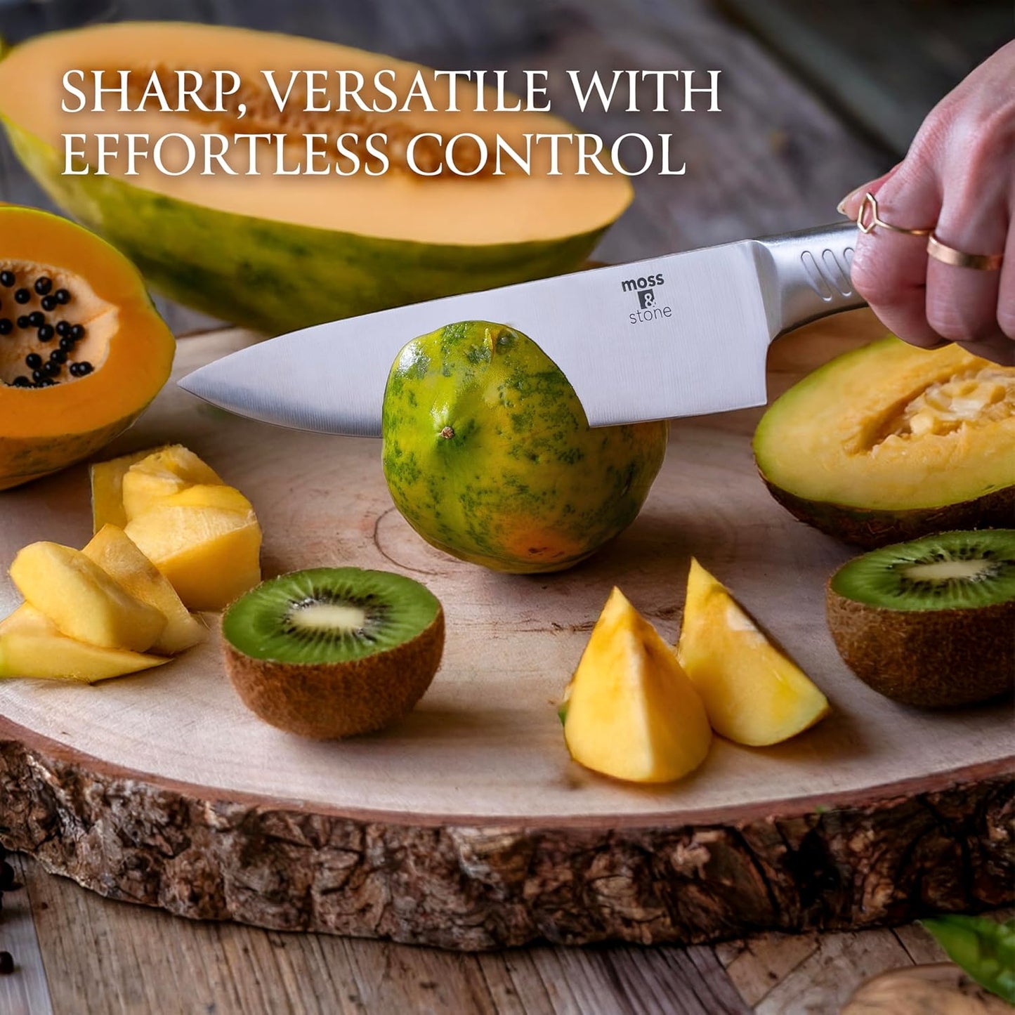 Moss & Stone Professional Kitchen Knife Set - 6-Piece Stainless Steel Chef Knives with Block | Scratch Resistant & Rust Proof
