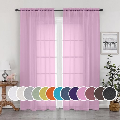 OWENIE Pink Sheer Curtains 90 Inch Length, Elegant Soft Sheer Curtains for Bedroom, Window Voile Sheer Curtain Panels/Drapes/Treatment for Living Room, 2Pcs, Each 42" W x 90" L
