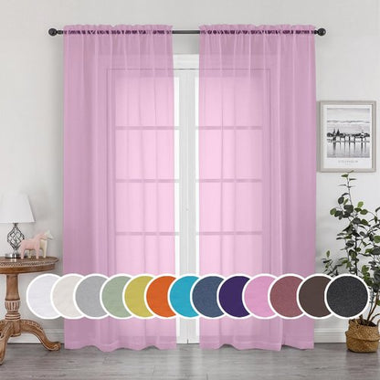 OWENIE Pink Sheer Curtains 90 Inch Length, Elegant Soft Sheer Curtains for Bedroom, Window Voile Sheer Curtain Panels/Drapes/Treatment for Living Room, 2Pcs, Each 42" W x 90" L