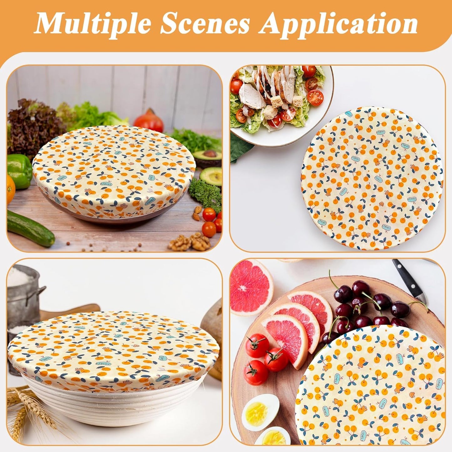 OHIYO Reusable Beeswax Bowl Covers - 2 Large Elastic Cotton Cloth Caps for Bread Proofing | 12 Inch