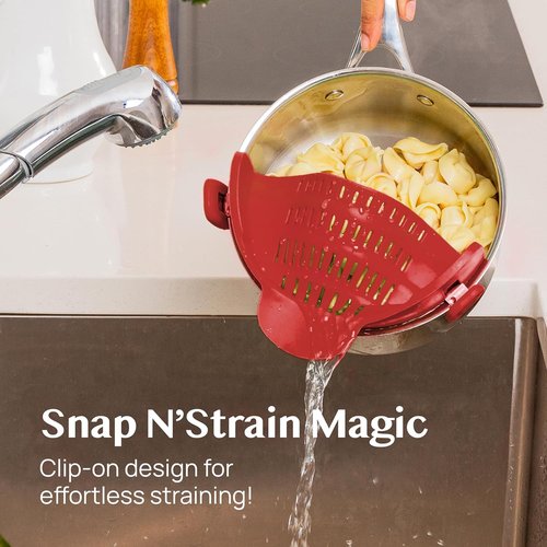 Kitchen Gizmo Silicone Pot Strainer - Adjustable Clip-On Pasta Strainer for Pots & Pans - Large Red